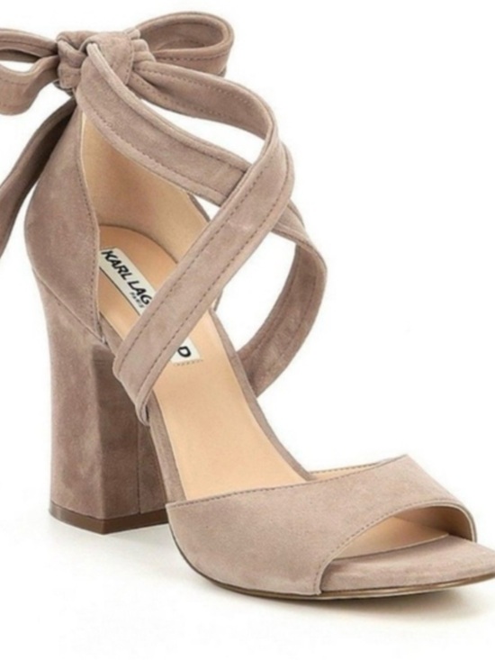 Karl Lagerfeld Shoes - Karl Lagerfeld Paris Racha Suede Wrap Tie Block Heel Sandals Taupe EU 38.5 US8.5